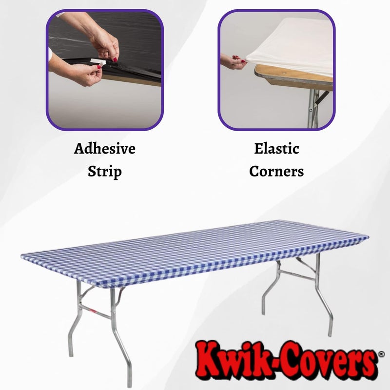 Kwik-Covers 8' Rectangle Plastic Table Covers 30" x 96", Bundle of 5 (Blue Gingham) - Image 3